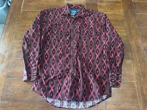 Wrangler Western Shirts Red Black Aztec Geometric Cotton Pearl Snap Shirt Medium
